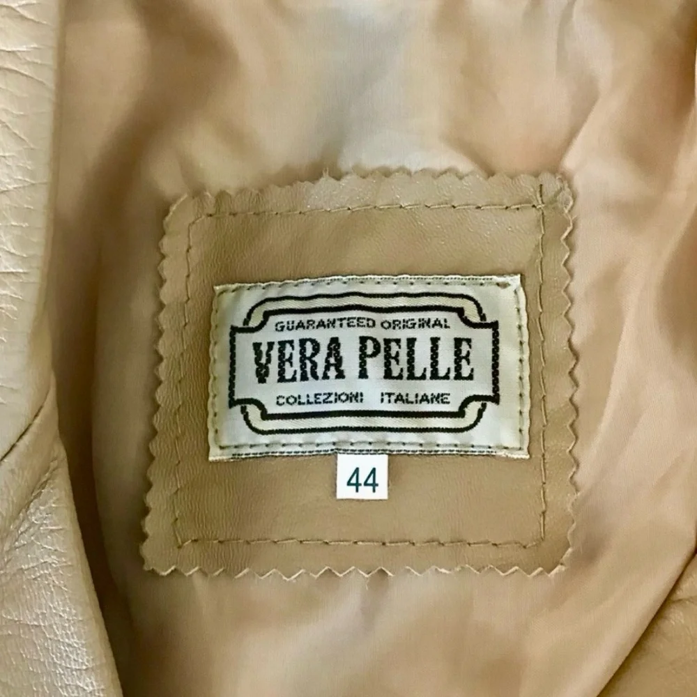Vtg Women’s 44 10-12 Made in Italy Vera Pelle Tan Leather 4-Button Jacket in EUC - Picture 14 of 16